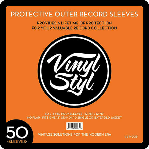 Vinyl Styl Vsp005 12in LP Outer Sleeves 50 Cnt Clr - Vinyl Styl® VS-P-005 12 Inch Outer Record Sleeves - Open Top - 50 Count (Clear)