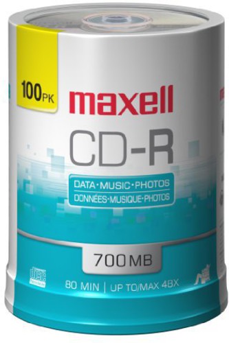 Maxell 648200 CD-R CD Recordable 80 Min 100 Pack - Maxell 648200 CD-R 700 100PC Recordable Discs 48X 700MB 80 Min  Spindle 100 Pk