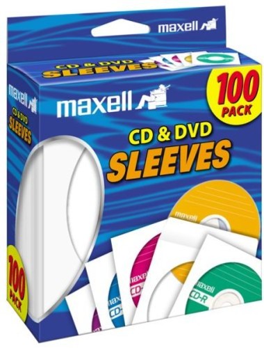 Maxell 190133 CD/DVD Paper Sleeve 100 Pack White - Maxell 190133 CD-402 CD/DVD Sleeves Paper - Clear Windows 100 Pack (White)