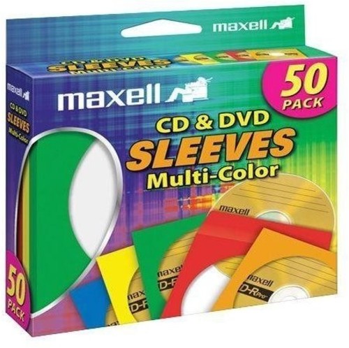 Maxell 190134 CD 401 CD/DVD Paper Sleeve 50Pk Clrs - Maxell 190134 CD-401 CD/DVD Paper Sleeve - Clear Window 50 Pk (Assorted Colors)