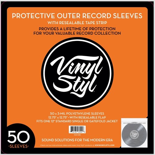Vinyl Styl Vsp012 12in LP Otr Sl W/Flap 50 Cnt Clr - Vinyl Styl®VS-P-012  12 Inch Outer Record Sleeves - Resealable Flap - 50 Count (Clear)