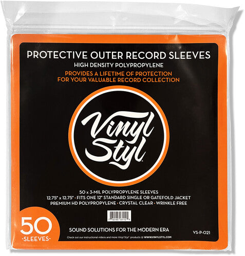 Vinyl Styl Vsp021 12in LP Otr Slv 50 Cnt Crys Clr - Vinyl Styl® VS-P-021 12 Inch Outer Record Sleeves - Easy Open - 50 Count (Crystal Clear)