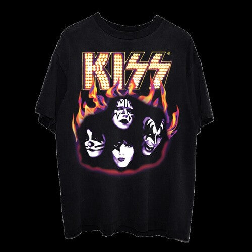 Kiss Airbrushed Flames Logo Blk Unisex Ss Tee 2XL - KISS Airbrushed Flames Logo Black Unisex Short Sleeve T-shirt 2XL