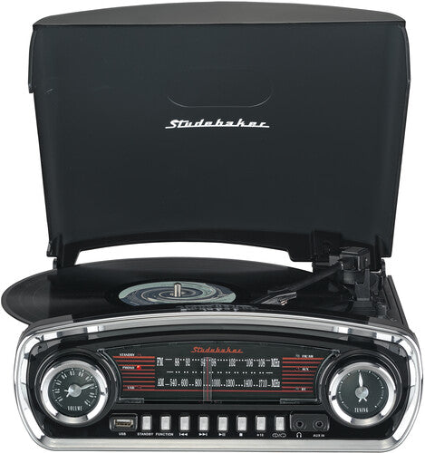 Studebaker Sb6057B Retro Trntbl 3Spd Bt Blk - Studebaker SB6057B Retro Turntable 3 Speed AM/FM Radio Bluetooth Receiver (Black) (TURNTABLES)