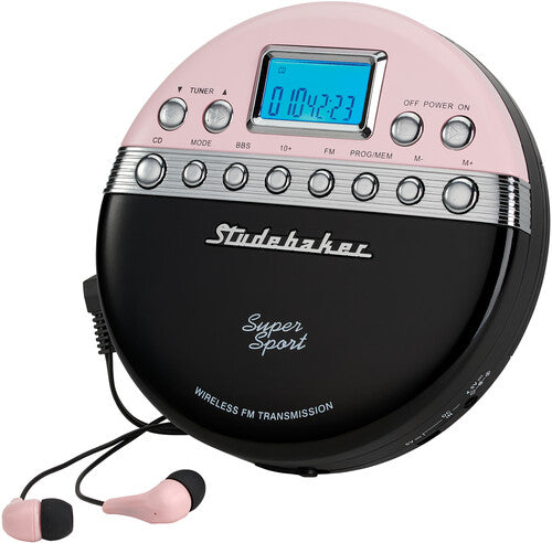 Studebaker Sb3705Pb Personal CD Player Pnk/Blk - Studebaker SB3705PB Personal CD Player FM Radio Anti-skip and FM Transmitter (Pink/Black)