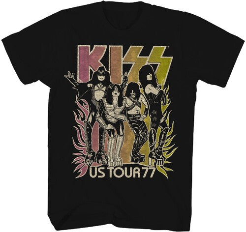 Kiss - US Tour '77 Gradient T-Shirt - Black - Adult Shirt