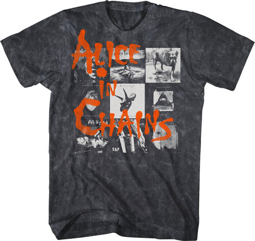 Alice In Chains - Album Covers Collage T-Shirt - Black Mineral Wash - Adult Shirt
