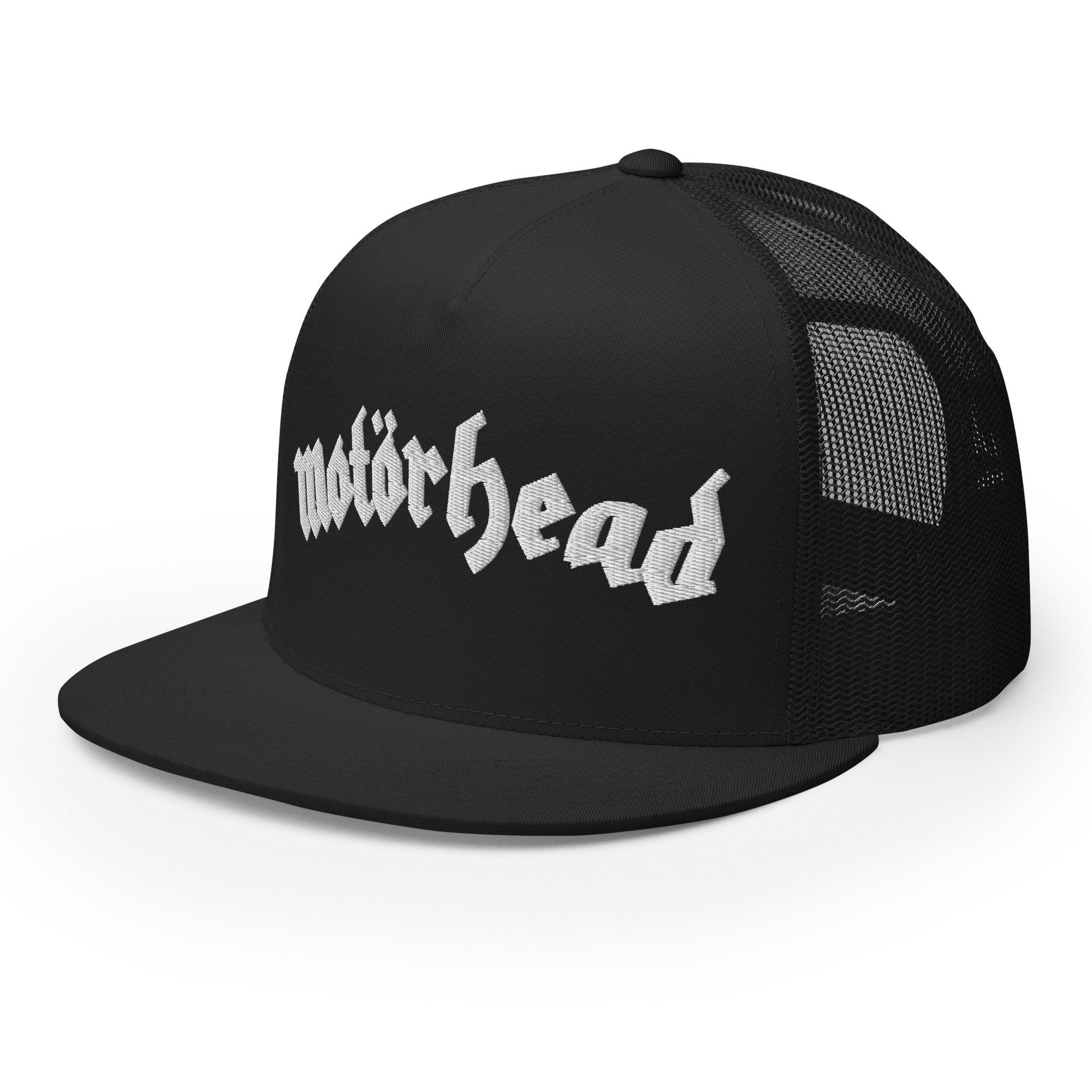 MERCHMOMENT Motorhead Arched Logo Embroidered Trucker Hat [Apparel]