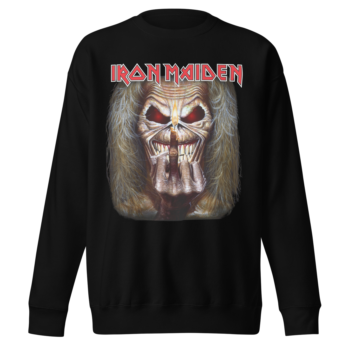 MERCHMOMENT Iron Maiden Candle Finger Jumbo Print Sweatshirt [Apparel]