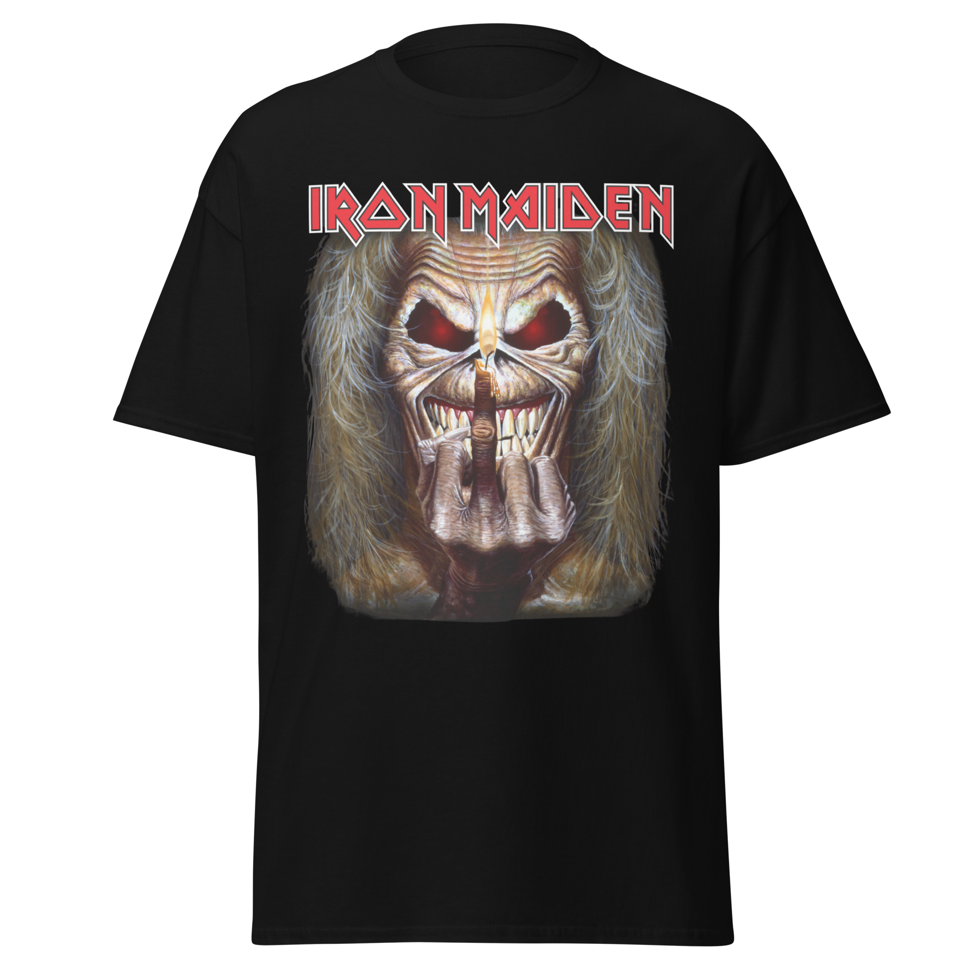 MERCHMOMENT Iron Maiden Candle Finger Jumbo Print T-Shirt [Apparel]