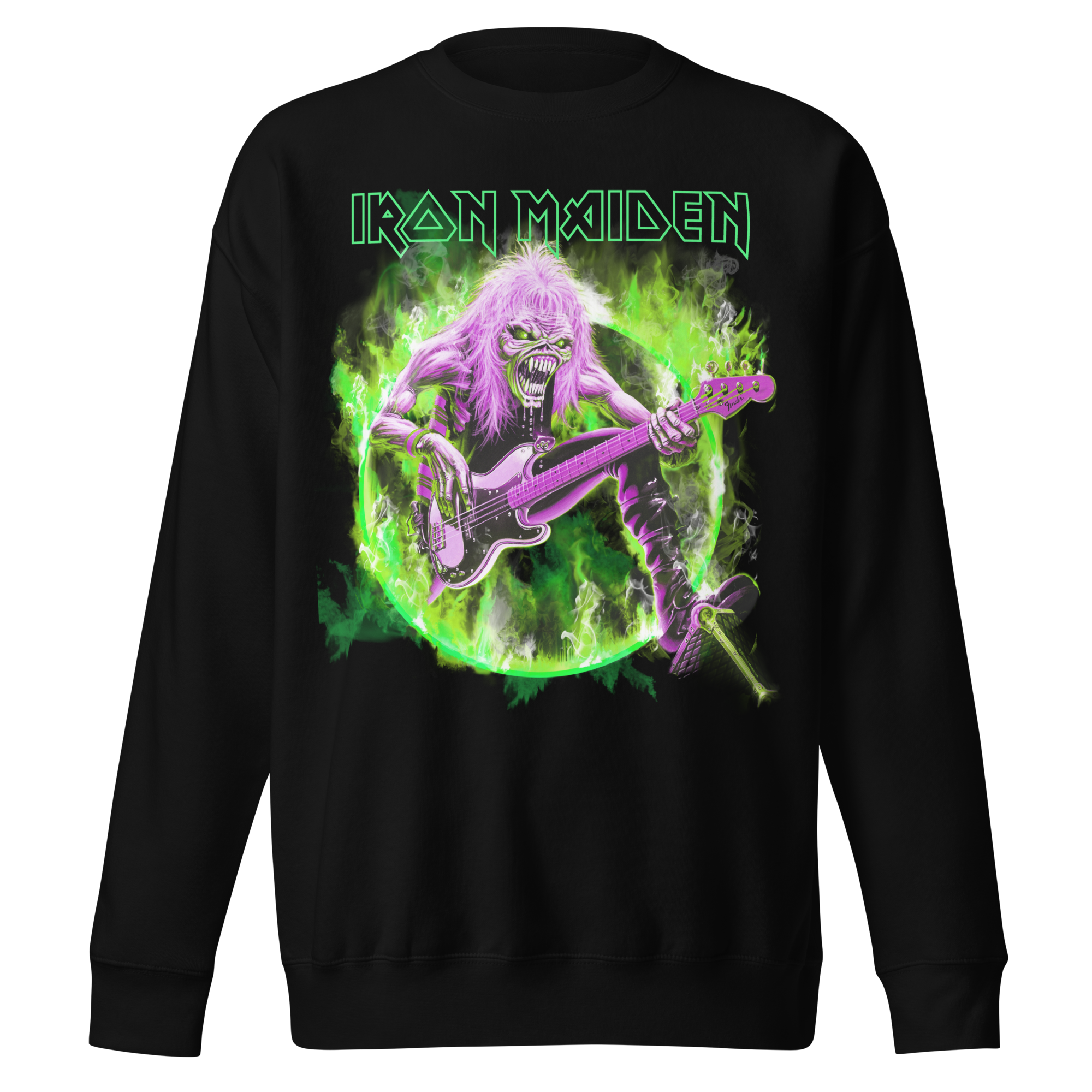 MERCHMOMENT Iron Maiden Green Guitar Jumbo Print Sweatshirt [Apparel]