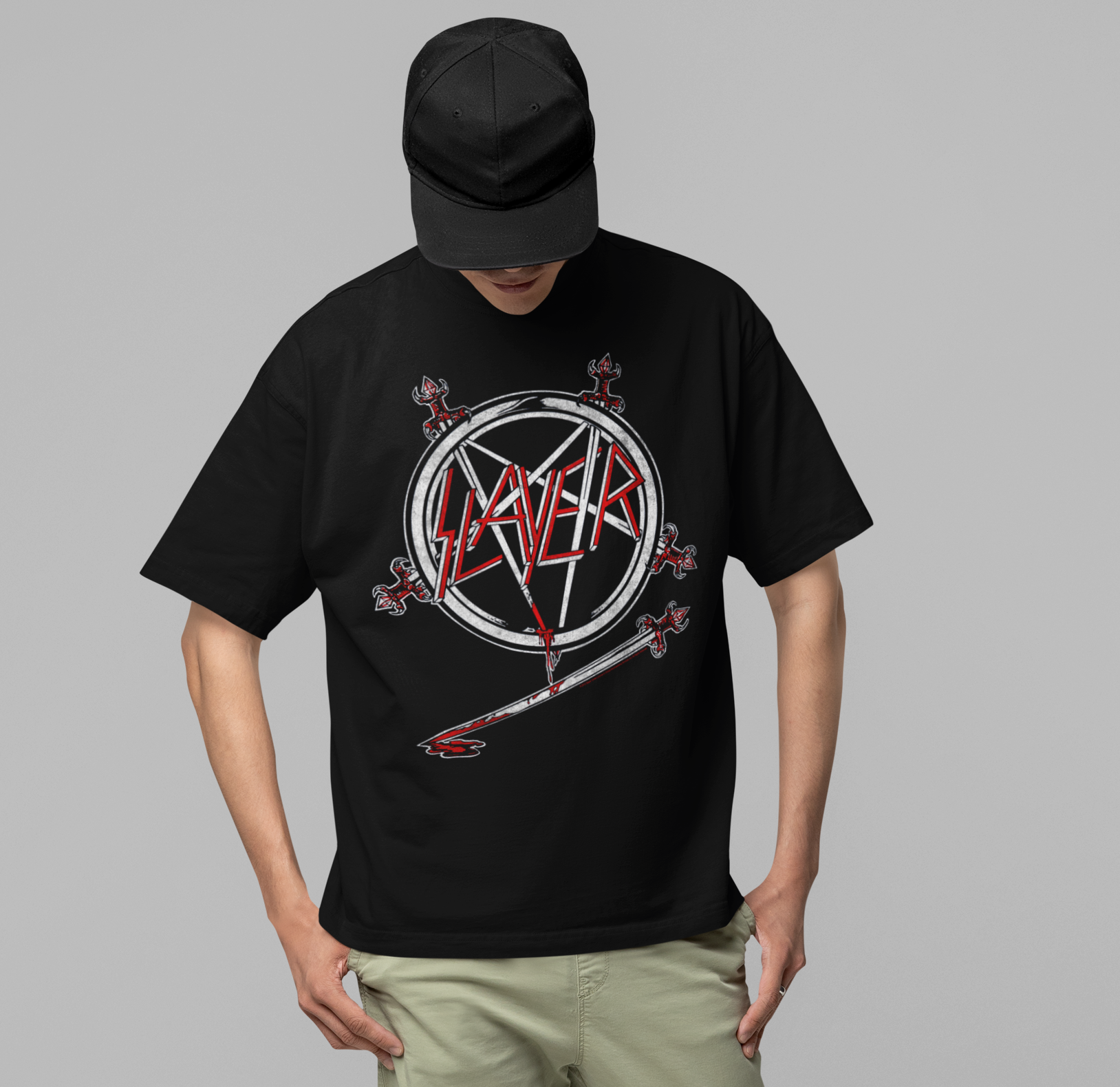 MERCHMOMENT Slayer Sword Logo Jumbo Print T-shirt [Apparel]